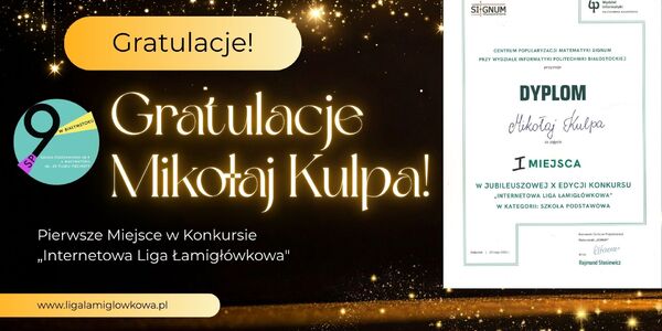 Pierwsze Miejsce w Konkursie „Internetowa Liga Łamigłówkowa.jpg